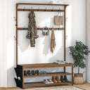 Bamboo Hall Tree with Bench, Shoe Storage & 14 Coat Hooks