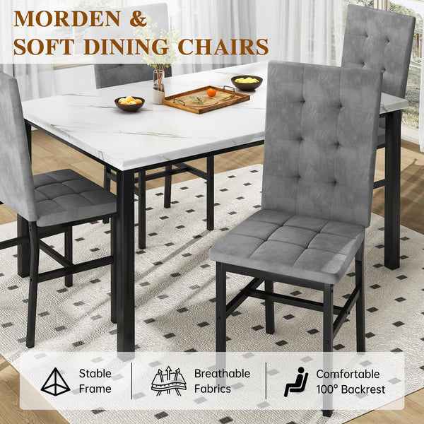 Faux Marble Dining Table Set for 4 with Velvet Chairs
