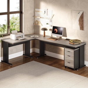 83" L-Shaped Executive Desk with Mobile File Cabinet