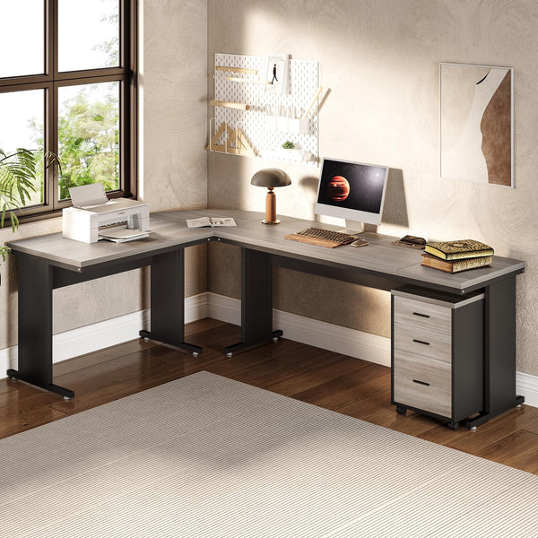 83" L-Shaped Executive Desk with Mobile File Cabinet