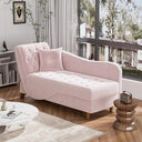 Velvet Chaise Lounge Chair with Storage & Adjustable Backrest