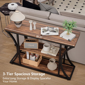 Narrow Console Table 39.4" with 3-Tier Storage Shelves
