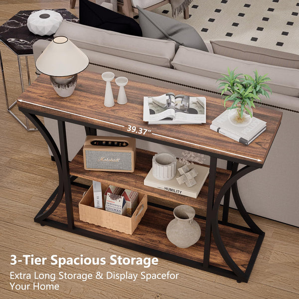 Narrow Console Table 39.4" with 3-Tier Storage Shelves