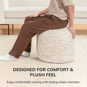 Round Pouf Ottoman Footrest – Cotton Polyester Floor Seating