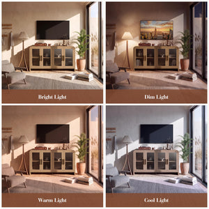 4-Door Glass Buffet Cabinet with Adjustable Shelves