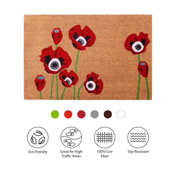 Red Poppies Coir Doormat