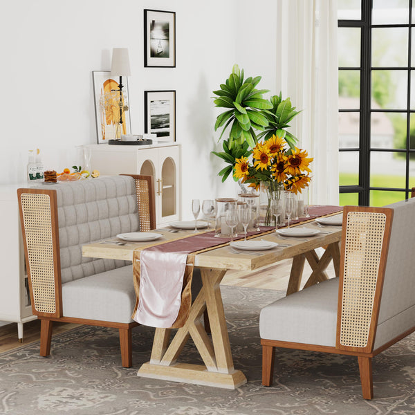 Loveseat Settee Bench with Rattan Arms