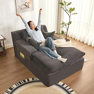 Convertible Chaise Lounge Sofa Bed with Armrests & Side Pockets
