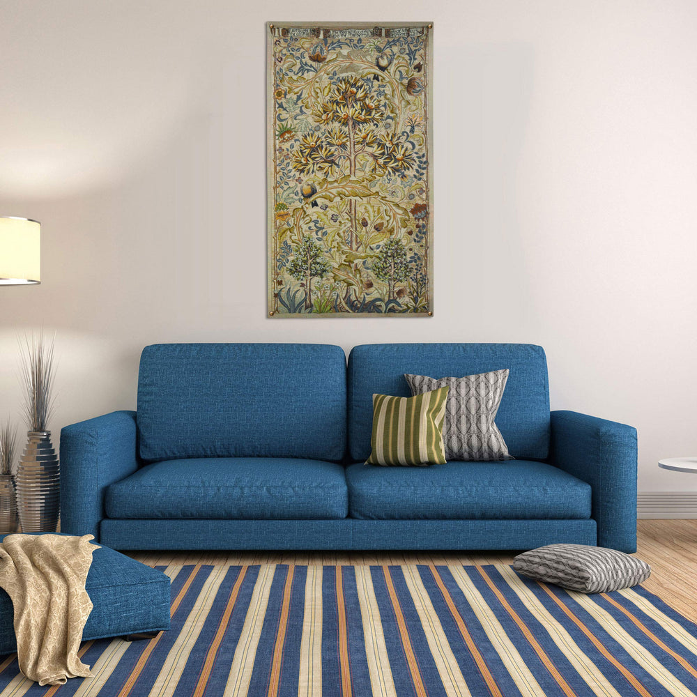 Woven Jacquard Wall Tapestry – Floral Fruit Tree & Acanthus Leaf Design, 100% Cotton, 34"W x 64"H