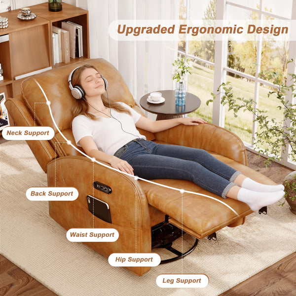 Power Recliner Chair with Headrest, Lumbar Support & Charging Ports