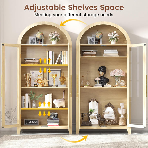 71" Arched Display Cabinet with LED Light & Glass Doors