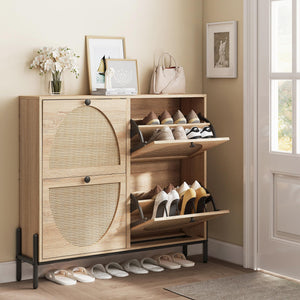 Rattan Shoe Cabinet with 4 Flip Drawers