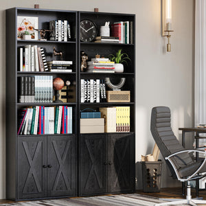 6-Tier Industrial Bookcase with Doors, Set of 2