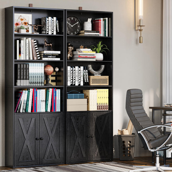 6-Tier Industrial Bookcase with Doors, Set of 2