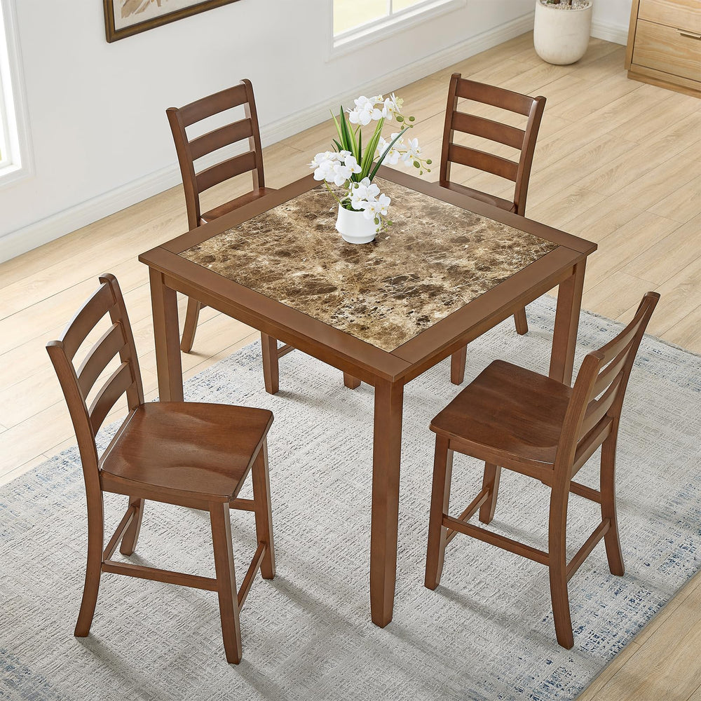 Counter Height Dining Table Set with 4 Chairs – 5-Piece Bar-Style Breakfast Set for Small Spaces