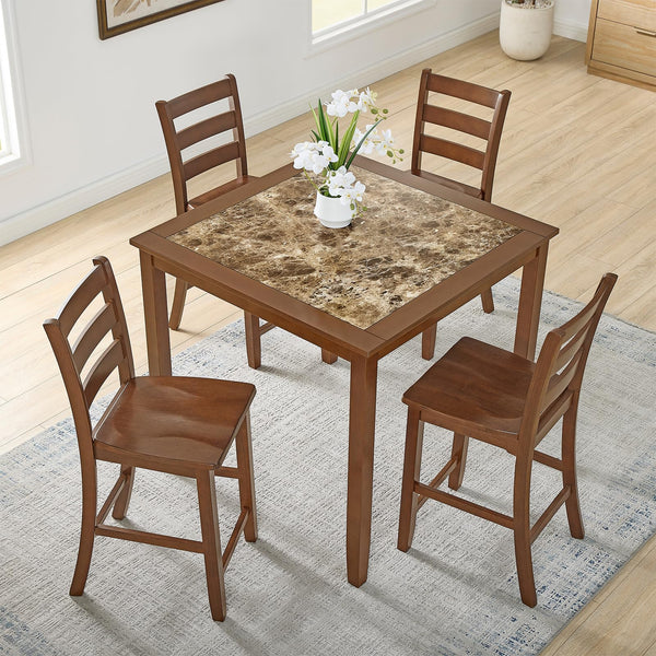 Counter Height Dining Table Set with 4 Chairs – 5-Piece Bar-Style Breakfast Set for Small Spaces