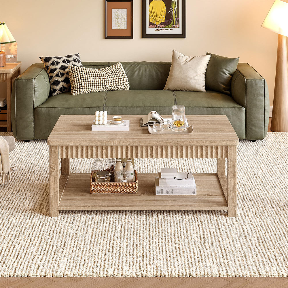Wave-Edge Coffee Table with 2-Tier Storage