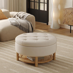 Round Velvet Storage Ottoman with Lift-Off Lid