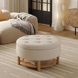 Round Velvet Storage Ottoman with Lift-Off Lid