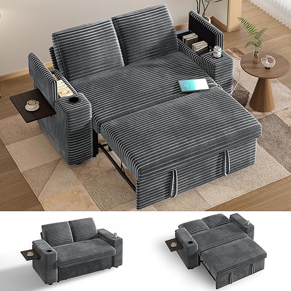 65" Loveseat Sleeper Sofa – 3-in-1 Convertible with Pull-Out Bed