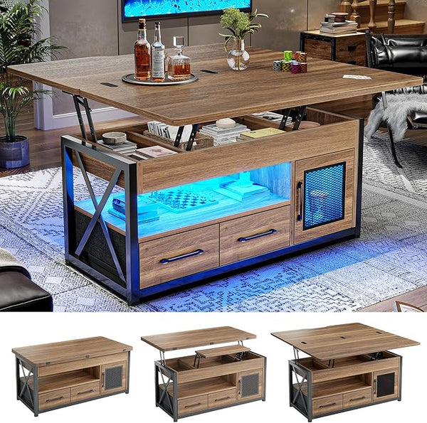 40" Lift Top Coffee Table with Storage & LED Light