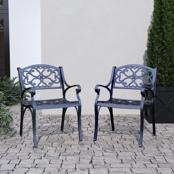 Outdoor Dining Arm Chair Set of 2 – Black Cast Aluminum