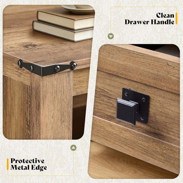 Farmhouse Nightstand Set of 2 with Drawer & Open Shelf