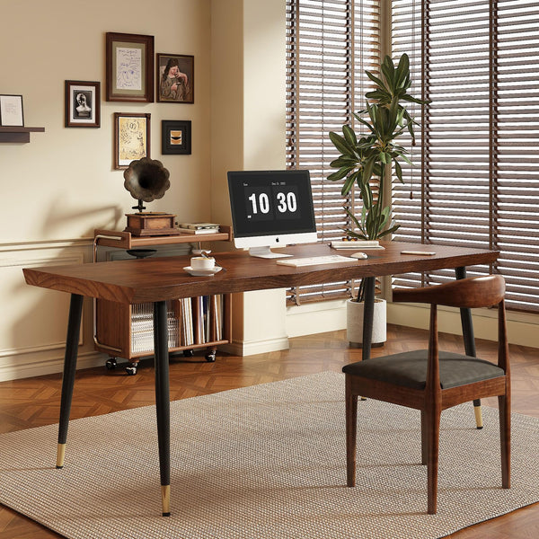 55-Inch Solid Wood Live Edge Desk with Metal Frame