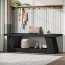 63" Wooden Entryway Bench with Storage Shelf — Farmhouse Hallway Seating