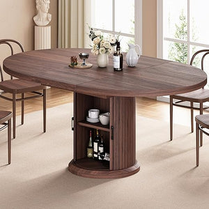 Extendable Round Dining Table with Storage Shelf