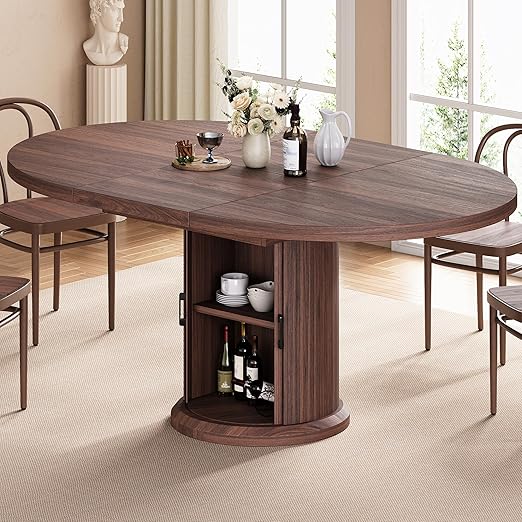 Extendable Round Dining Table with Storage Shelf