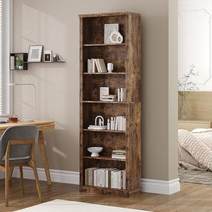 75" Tall 6-Tier Bookcase with 2 Adjustable Shelves
