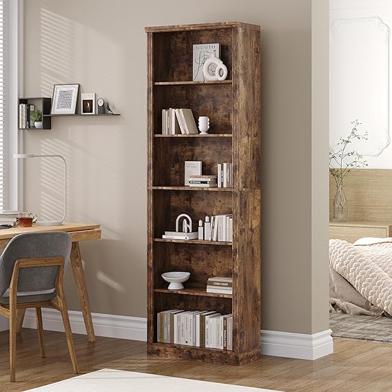 75" Tall 6-Tier Bookcase with 2 Adjustable Shelves