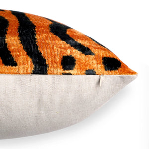 Orange Gold Tiger Print Velvet Throw Pillow with Down Feather Insert
