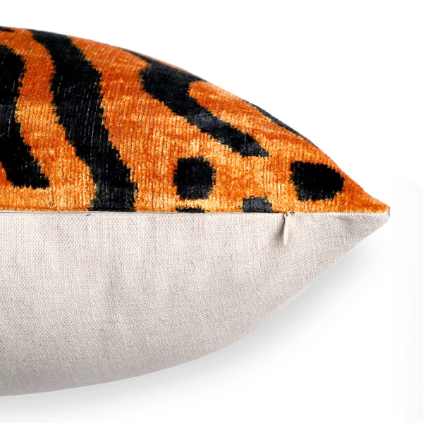 Orange Gold Tiger Print Velvet Throw Pillow with Down Feather Insert
