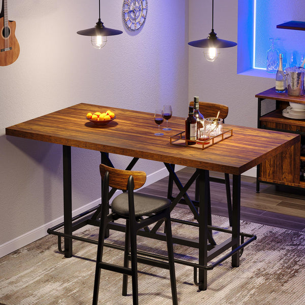 63-Inch Counter Height Bar Table with Metal Footrest
