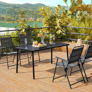 Rectangular Slatted Metal Outdoor Dining Table for 6