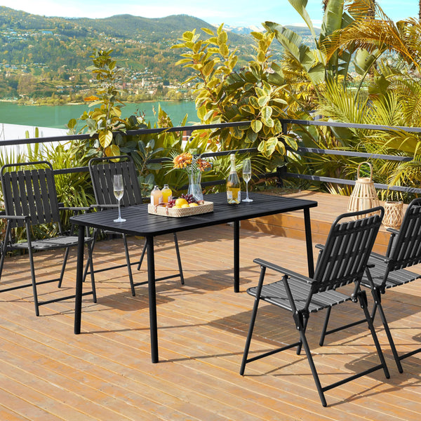 Rectangular Slatted Metal Outdoor Dining Table for 6