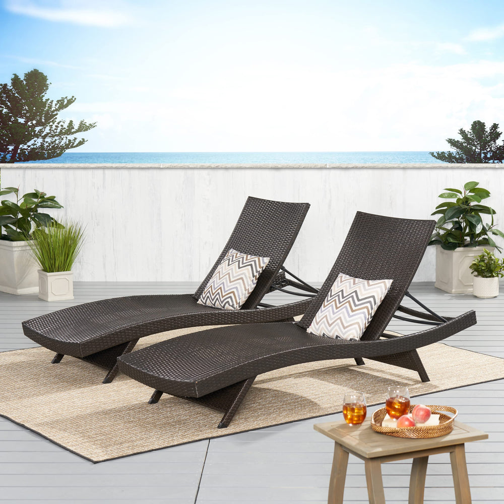 Outdoor Wicker Adjustable Chaise Lounge Chair Set, 2-Piece
