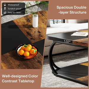 Square Two-Tier Coffee Table with Metal Frame