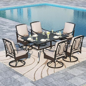 7-Piece Outdoor Patio Dining Set with Swivel Chairs & Rectangular Table