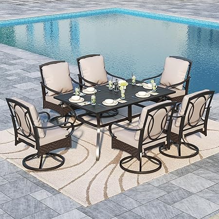 7-Piece Outdoor Patio Dining Set with Swivel Chairs & Rectangular Table