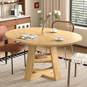 Extendable Round Dining Table with Storage Shelf