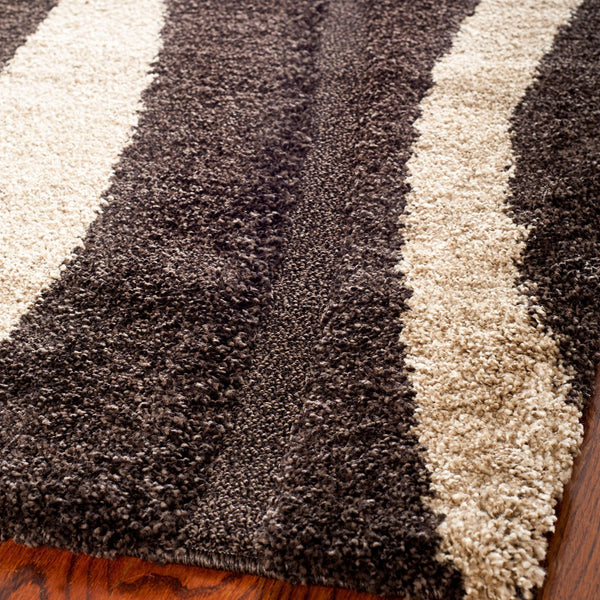 8x10 Cream & Dark Brown Shag Area Rug – Non-Shedding Plush Pile