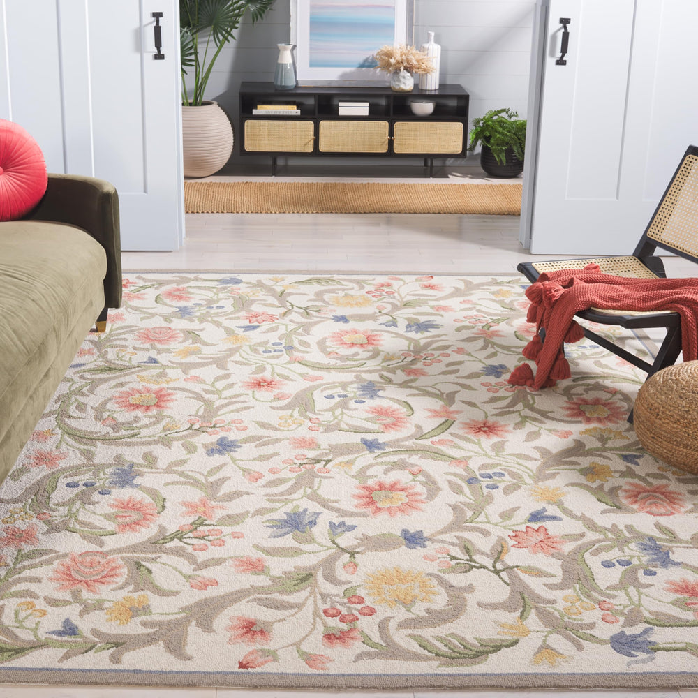 Hand-Hooked Wool Area Rug 8x10 – Floral French Country Design