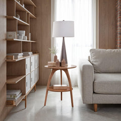 Round Wood End Table with Lower Shelf