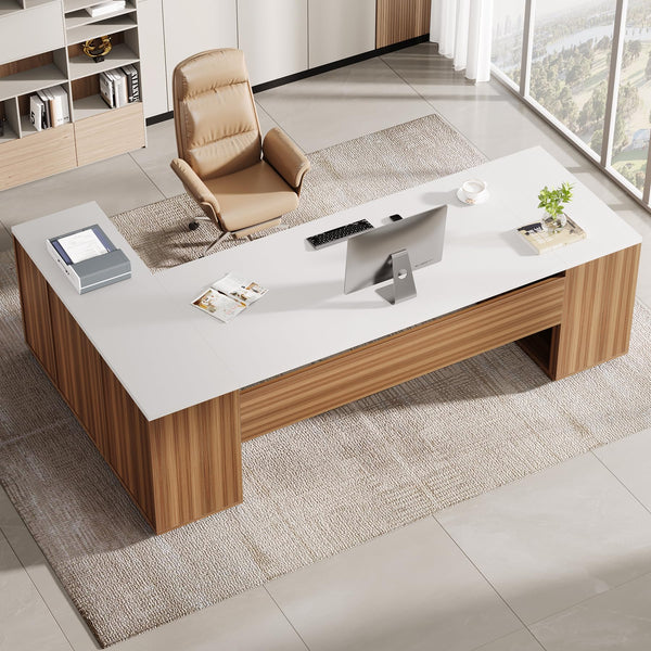 L-Shaped Executive Desk with File Drawers & Cabinet