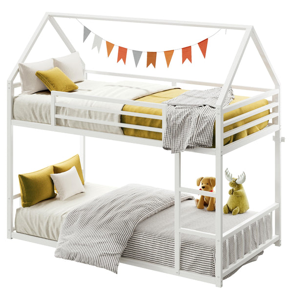 Twin XL Metal Bunk Bed with Ladder & Guardrail