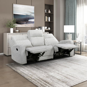 Light Gray Manual Reclining Sofa with Corduroy Upholstery