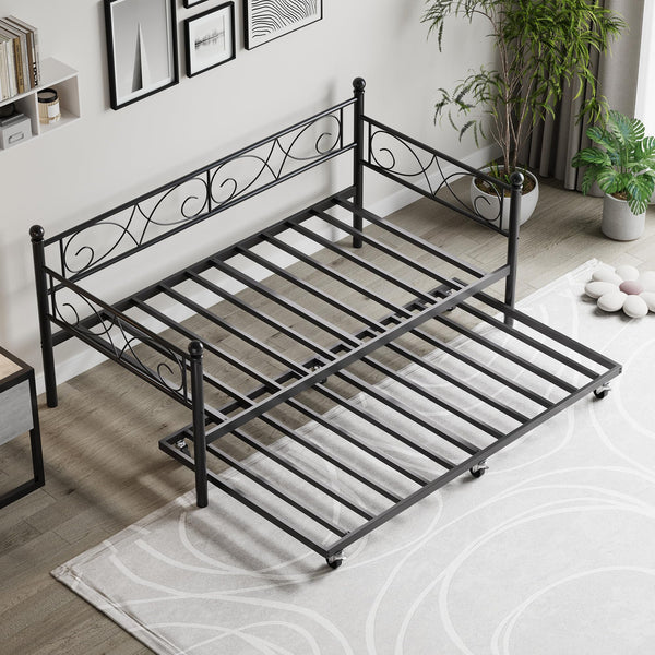 Twin Daybed with Trundle - Metal Bed Frame with Storage